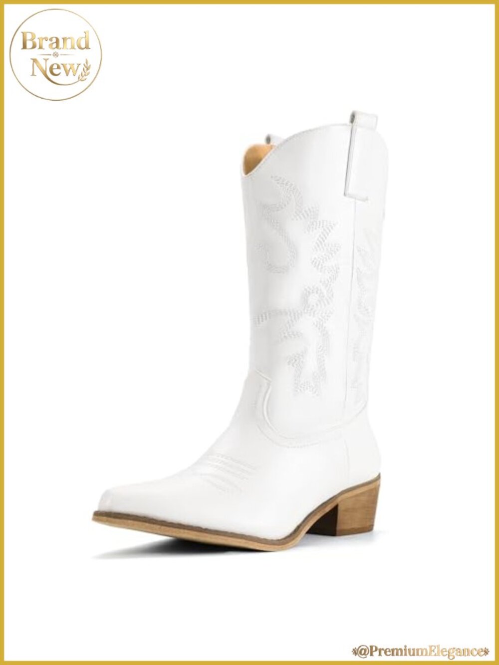 Cowboy Cowgirl Western Boots Mid Calf Chunky Low Heel